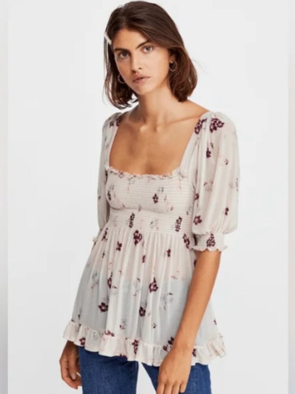 Free People Delta Dawn Smocked Top Size M